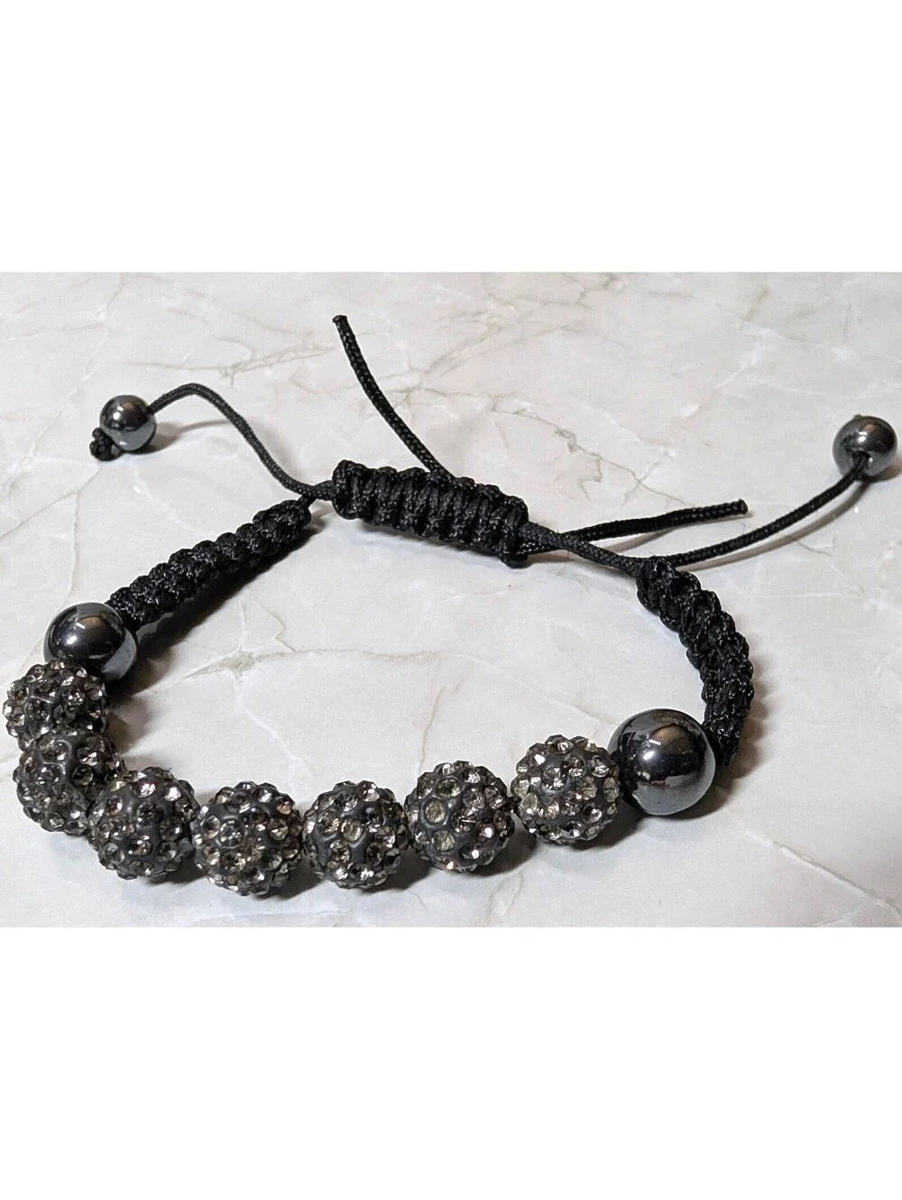 New Adjustable Shamballa Style Bracelet Black Crystal Disco Ball Pave Sparkly